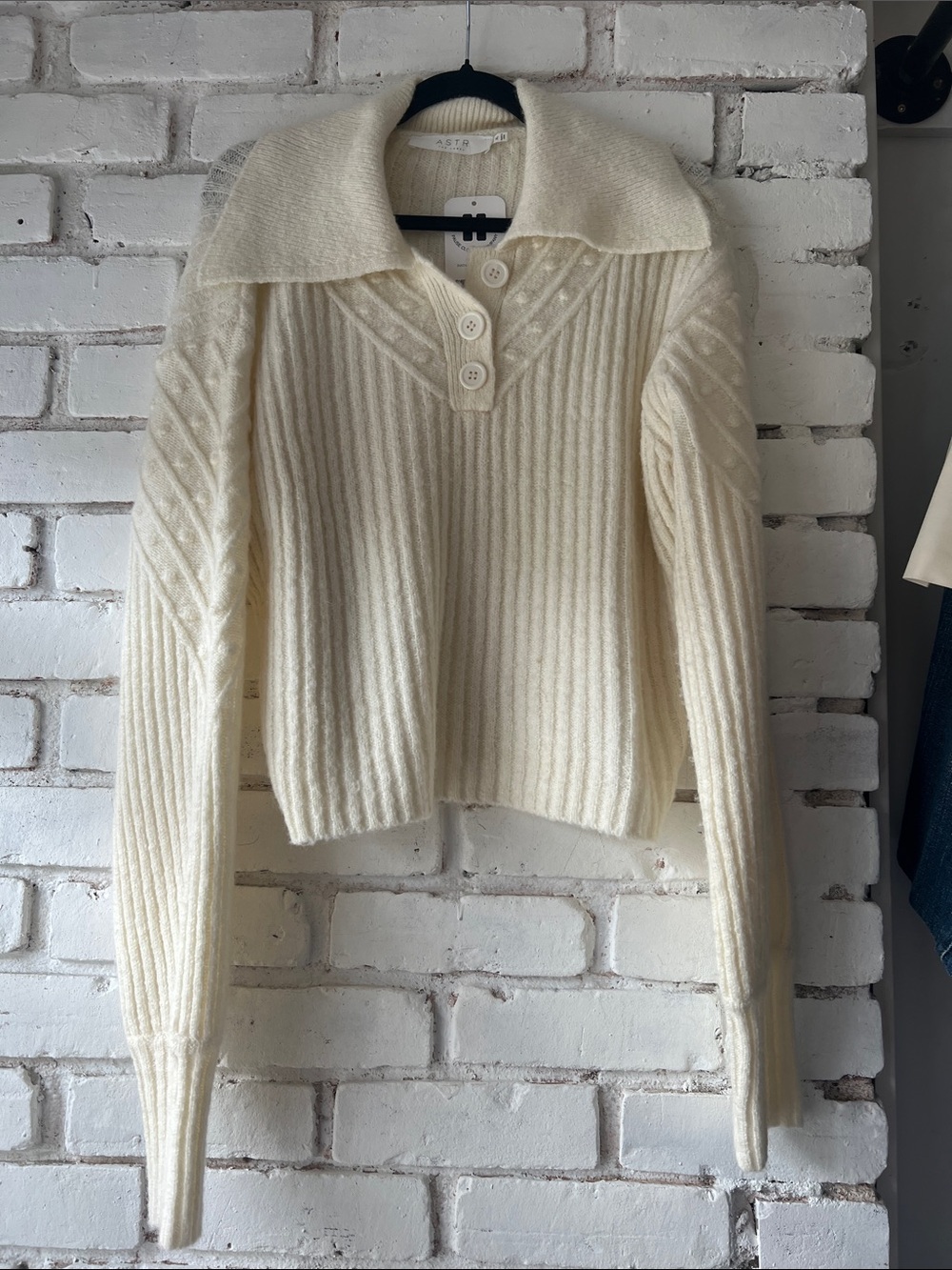 Women's Cream Sweater ASTR label stripe polo knit sweater